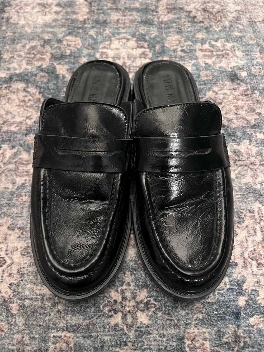Steve Madden Women’s Black Leather Slip-On Loafers / Mules 6.5